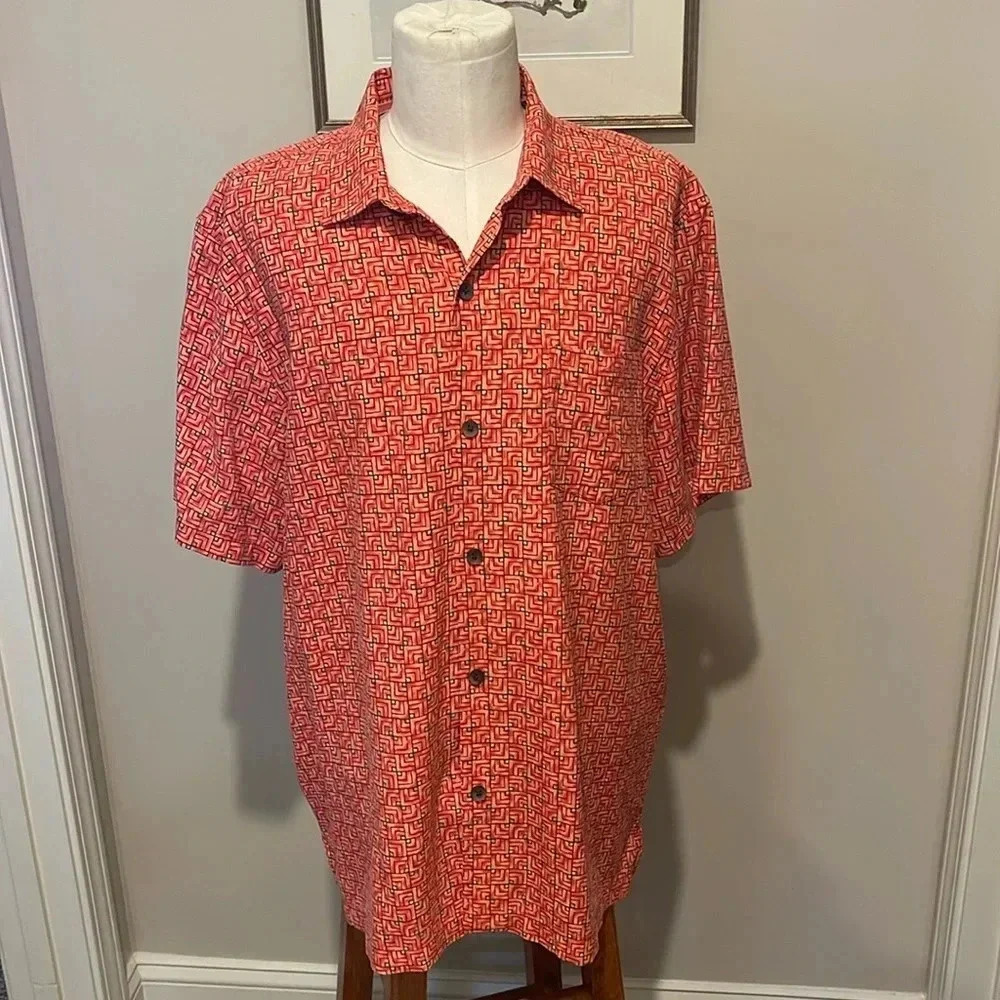 Tommy Bahama - Men’s 100% Silk Marine Mosaic Camp Shirt - Pink Plumeria - XL
